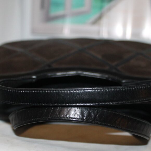 Vintage Greta Italy Leather Suede Diamond Pattern Onyx Kiss Lock Handbag Purse - Picture 10 of 11